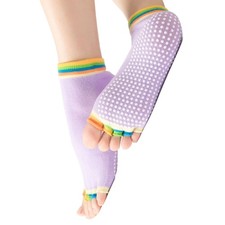 Yoga Pilates Toe Socks With Grips for Women - Colorful Non-Slip Cushioned Toe...