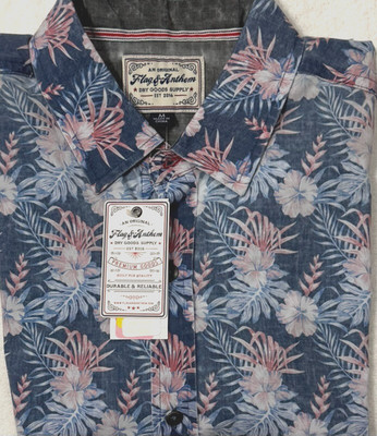 New Flag & Anthem Men's Casual Short Sleeve Shirt Blue Floral Size M $21.75