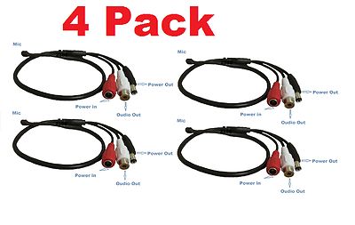 4 x High Mic Audio Microphone Cable for CCTV Security Camera Mic With Powe Cable