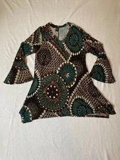 Win Win Tunic Top Flare Bottom Bell Long Sleeve Stretch Multicolor Size Large XL