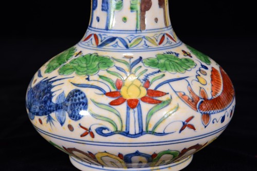 A Pair Fine Collectable Chinese Hand Dou Polychrome Porcelain Fish Vase - Picture 6 of 9