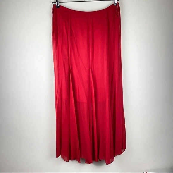 Worth Petite 100% Silk Flowy Maxi Skirt Sheer with Lining Red Size 10 - Image 4 of 4