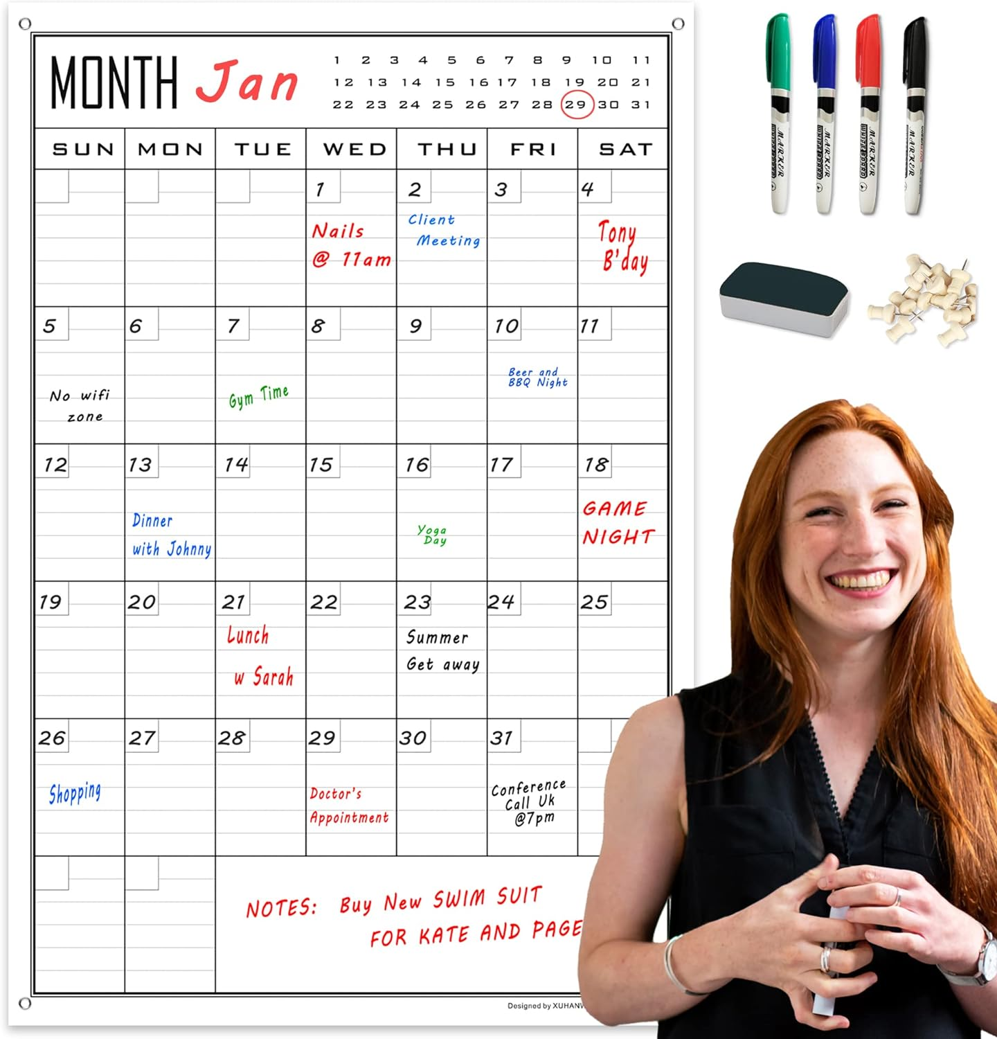 Large Dry Erase Calendar for Wall Monthly,24X36 Inch Big Vertical Blank White Bo