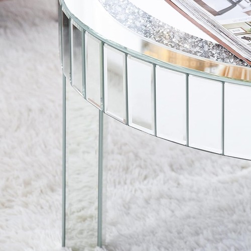 24" Modern Round Mirrored Coffee Table with Sparkle Crystal Inlay Accent Table - Picture 12 of 18