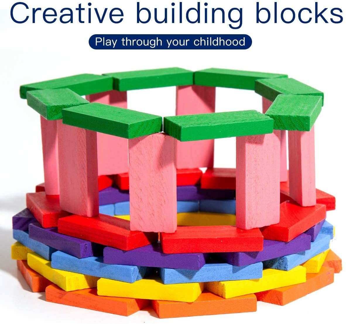 240pcs Colourful Dominoes Wooden Building Block Kits Stacking Racing Play  Game