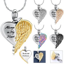 Always In My Heart Print Angel Wing Heart Urn Pendant Memory Necklace for Ashes