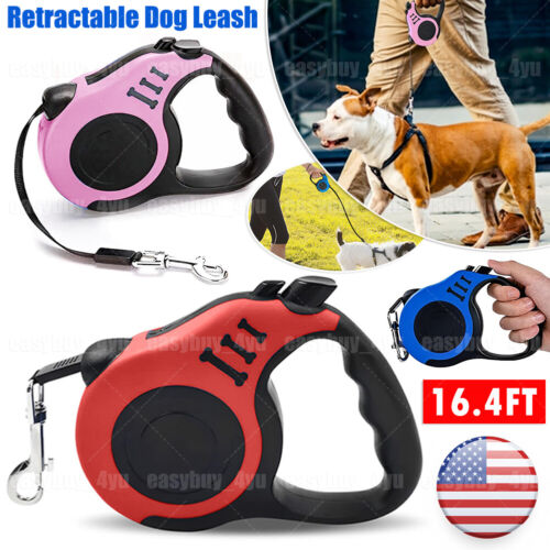 16.5FT Automatic Retractable Dog Leash Pet Collar Automatic Walking Lead Free US - Foto 1 di 17