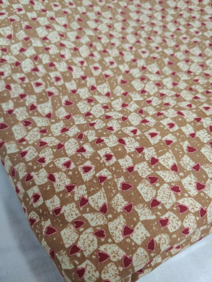 4 Yds. Cotton Quilting Fabric Rustic Primitive Red Hearts Squares Scatter (#305) - Image 2 of 4