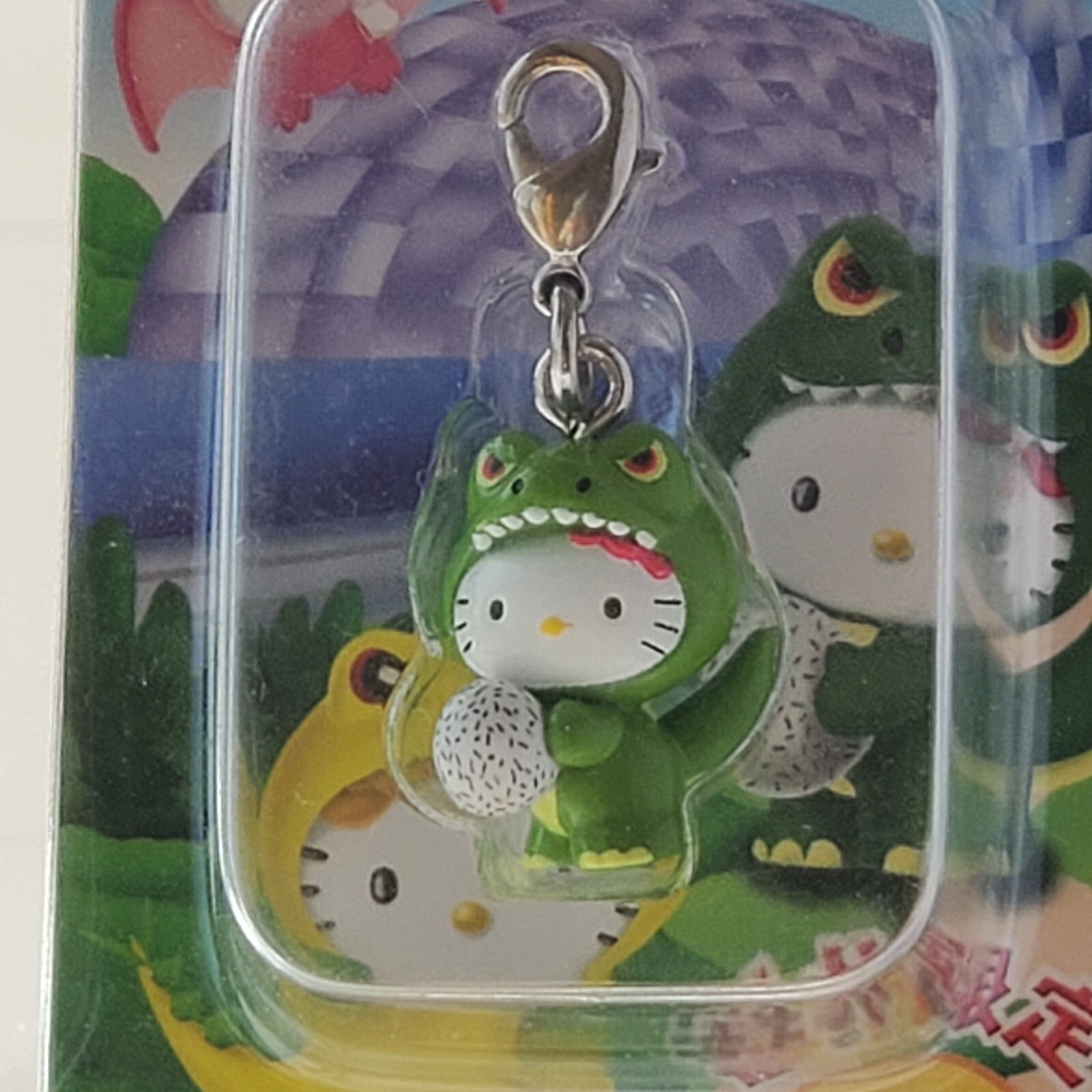Vintage Sanrio Hello Kitty Gotochi Charm Keychain Fukui Dinosaur Edition