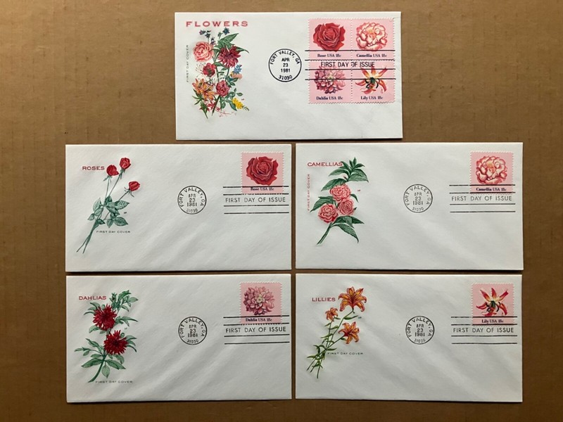 1981 18c Flowers 1876-79 House of Farnam First Day Cover Master Set of (5)