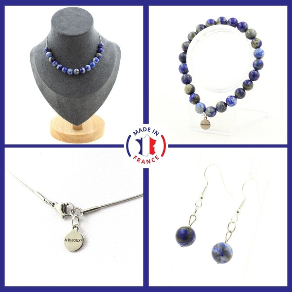 Schmuckset Armband Halskette HäNgende Ohrringe 15 Perlen Lapis GrößE Per-image