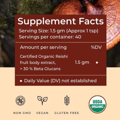 Poudre D'extrait De Reishi 20:1 - Ganoderma Lingzhi - Bio - 60g - Expire 2027