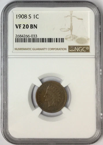 1908-S 1C Indian Head Cent NGC VF20 BN #