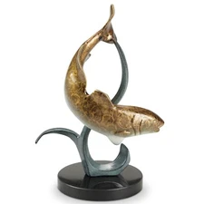 Brass And Marble Shallow-water Fighter Redfish Swimming Among Sea Grass Statue
