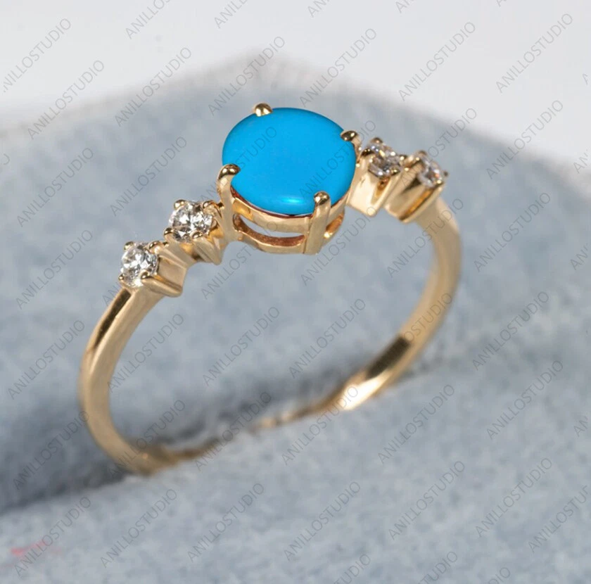Anillo de compromiso delicado turquesa natural Arizona talla 7 oro amarillo de 14 k Foto 3 de 4