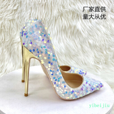 Women's High Heel Pump Sequins Evening Cocktail Party Shoes Dress Ball Gown Lady