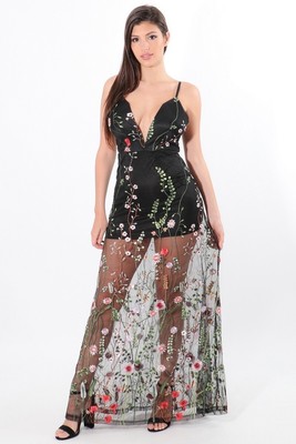 floral applique maxi dress