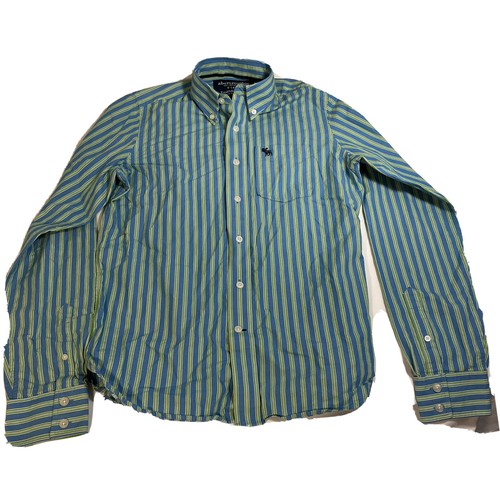 Abercrombie Shirt Boys Size XL Blue Green Striped Button Down Long Sleeve