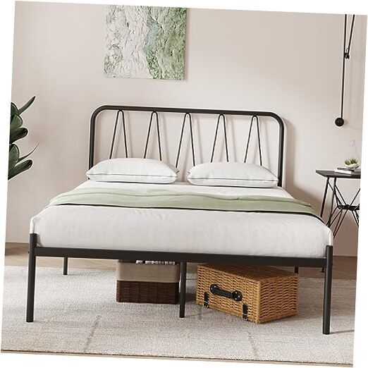 Full Size Bed Frame, 14 Inch Metal Platform Bed Frame with Headboard, Heavy