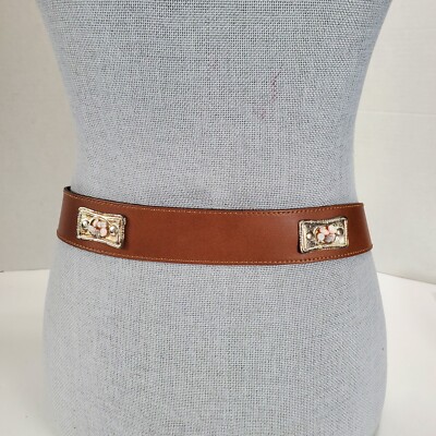 Vintage Express Brown Leather Belt Rock Studded Stone Embellished Buckle Size S $_57.JPG?set_id=8800005007 main image 2