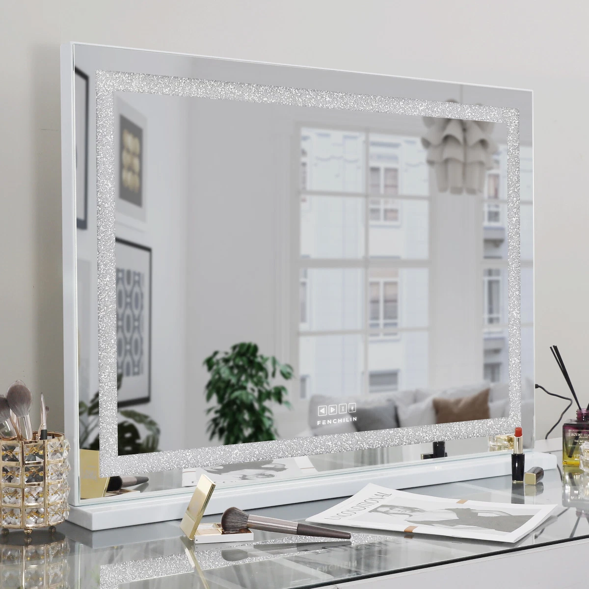 Crystal Lighted Hollywood Mirror Bluetooth Vanity Mirror with