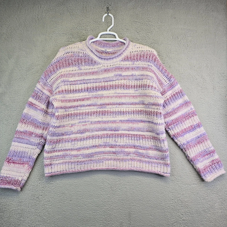 Suéter Pescador Grueso Tejido Abierto Para Mujer Talla Grande 2XL Púrpura Blanco Rayas Foto 2 de 4