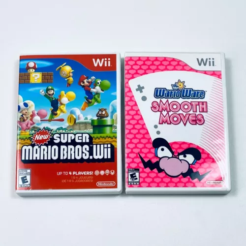 New Super Mario Bros. Wii & WarioWare Smooth Moves Lot (Nintendo Wii) CIB B