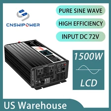 72V DC to 120V AC Pure Sine Wave Inverter 1500W for Home Backup or Camper
