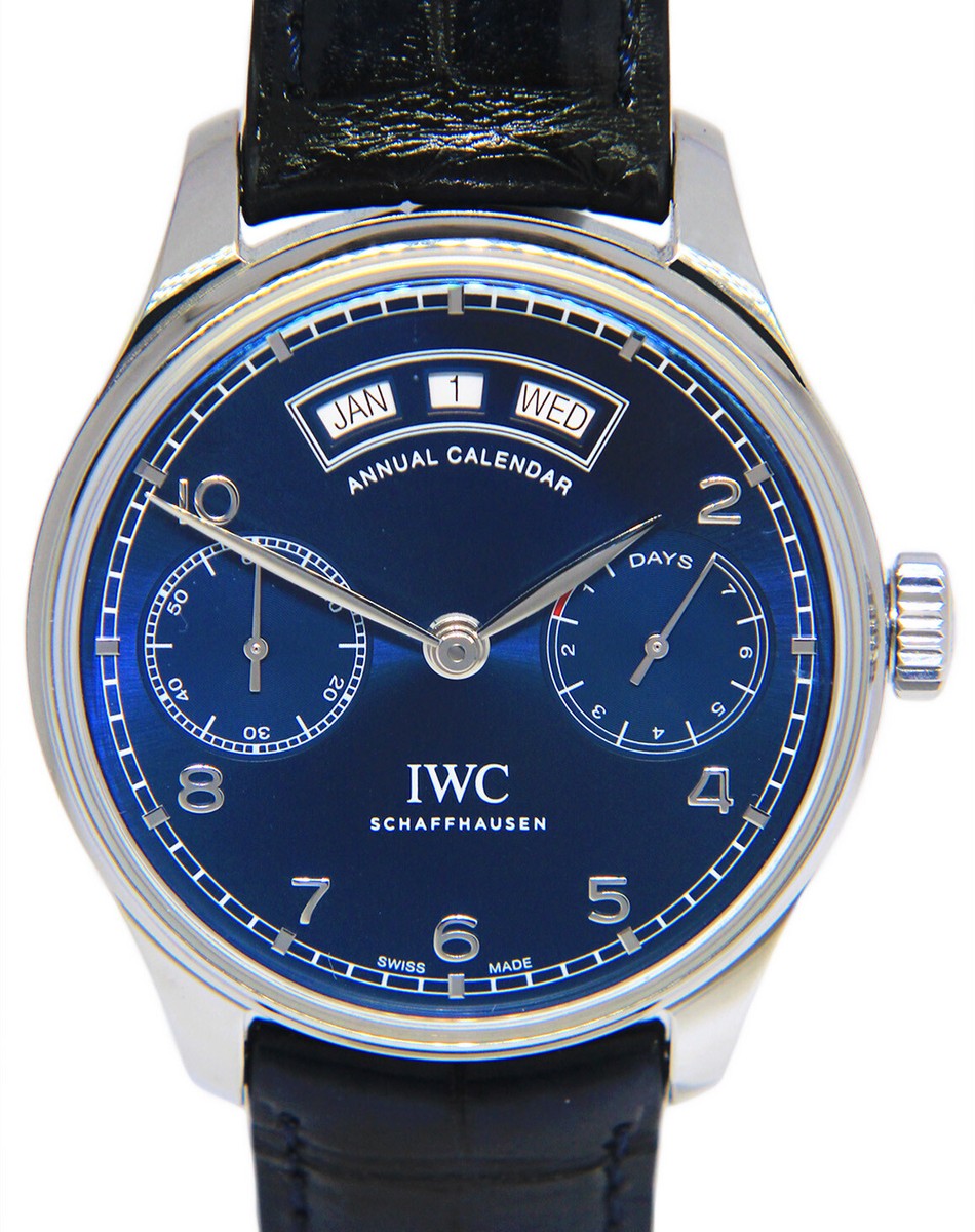 IWC Portugieser Annual Calendar 5035 Steel 7 Days Blue Mens 44mm