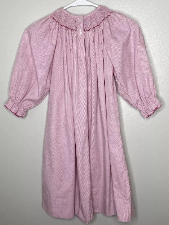 Amanda Remembered Pink Gingham Long Sleeve Bishop Dress Purses Smock Size 6X - Image 3 of 4