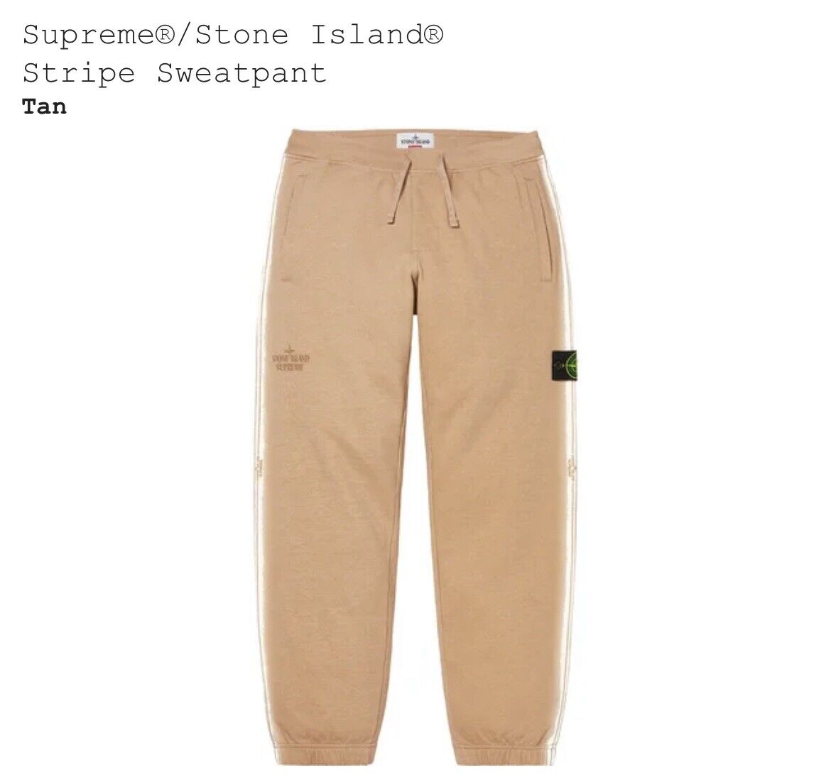 Brand New Supreme® x Stone Island® Stripe Sweatpant Pants - Tan