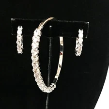 BR SUN CZ Crystal Jewelry Set Bangle Bracelet Pierced Earring Signed NEW