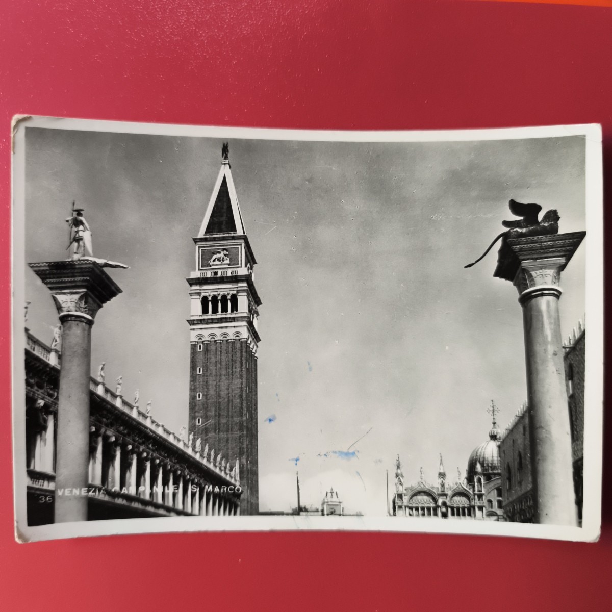 VENEZIA CAMPANILE SAN MARCO - CARTOLINA BIANCO E NERO SPEDITA FRANCOBOLLO 6 LIRE