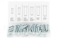 Clevis Pin Assortment Kit 60pc Multiple Sizes & Hole Diameters Zinc-Plated Steel
