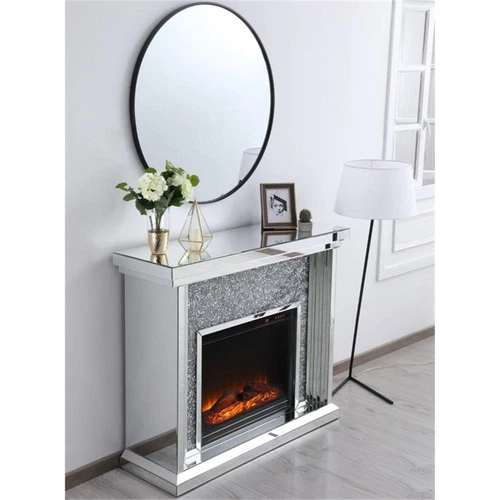 Elegant Decor Modern 47.5" Dazzling Mirrored Faux Log Fireplace Mantle - Picture 9 of 12