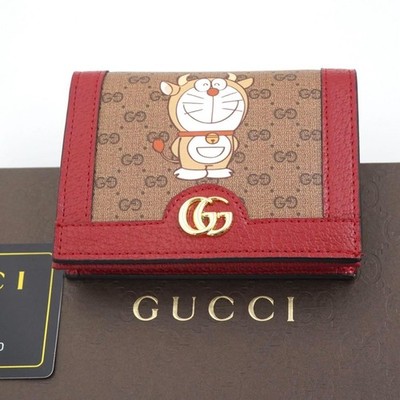 New GUCCI Folding Wallet Doraemon GG Pattern Marmont Red Limited