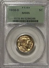 :1936-D 5C INDIAN HEAD BUFFALO NICKEL SHINY LUSTROUS GEM PCGS MS65 HIGHEST-GRADE