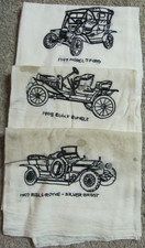 Piękne ręcznie szyte ręczniki vintage 1907/1908/1909 samochody (zestaw 3 szt.)