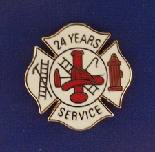 24 YEARS SERVICE Fire Dept Maltese Cross Uniform Lapel Pin