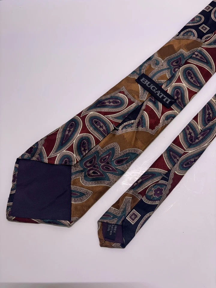 Lote De 3 Corbatas Bugatti Hombre Seda Italiana Hechas En USA-Restracto Multicolor Foto 4 de 4