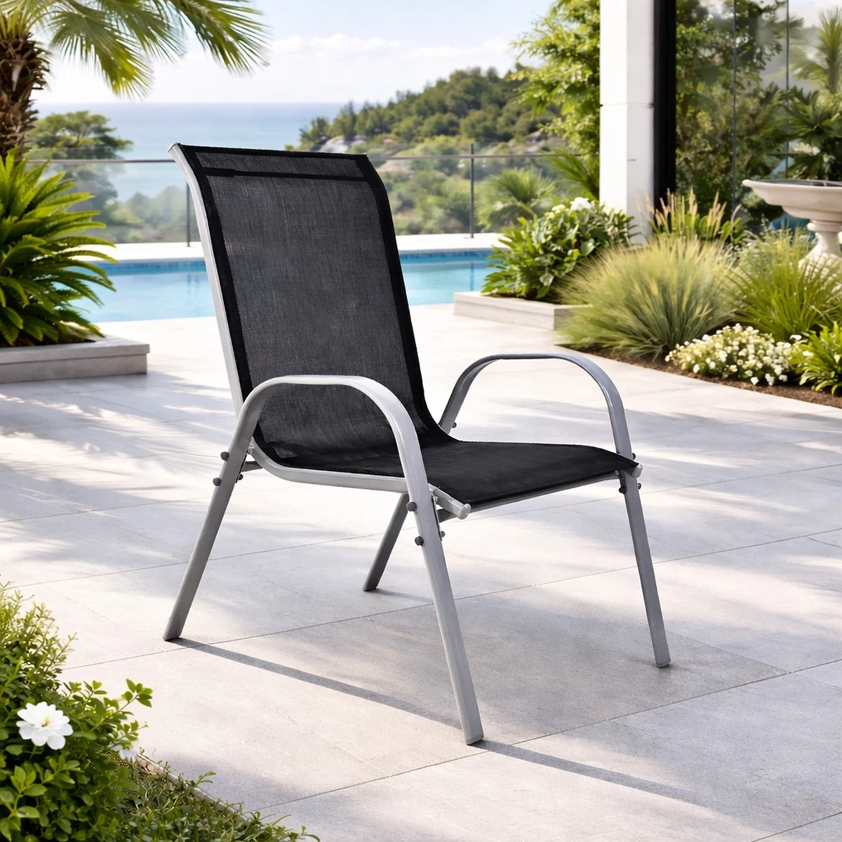 6 uds. Silla apilable silla apilable de metal - textiles color plata - negro