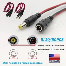 5/50Pcs DC Power Pigtail Cable 12V 5A Male Female Plug 5.5x2.1mm for CCTV Camera