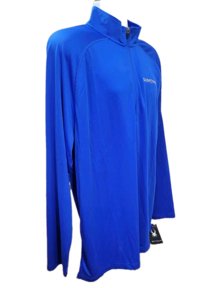 Pullover Spyder Para Hombres 2XL Azul 1/4 Cremallera Manga Larga Sunpower Logo Golf Informal Nuevo con Etiquetas Foto 4 de 4