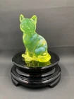 Vintage Fenton Sitting Cat Topaz Opalescent Vaseline UV Reactive Rare