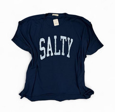 Free People Navy Blue SALTY Logo Muscle Tee L