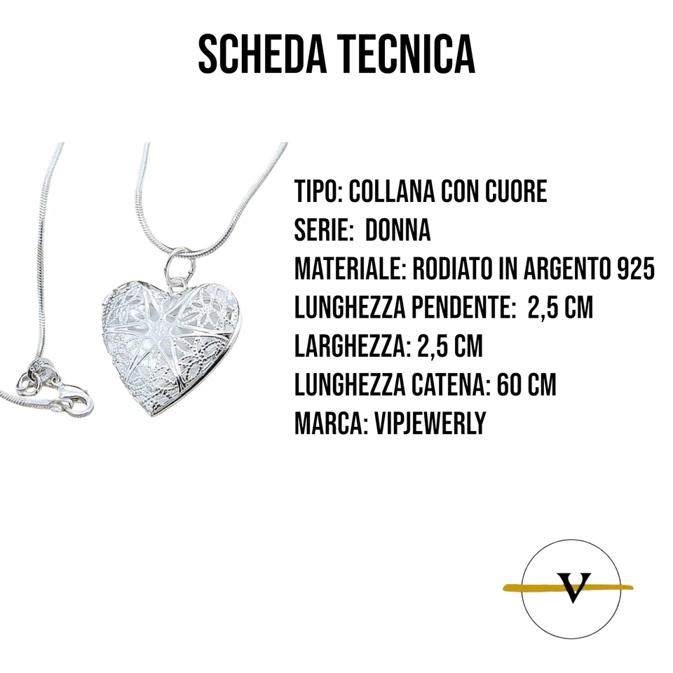 COLLANA DONNA ARGENTO 925 RODIATO CON PENDENTE CUORE APRIBILE PORTA FOTO - Immagine 3 di 4