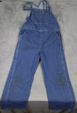 Dickies Overalls Mens 40x30 Blue Dark Wash Straight Leg Carpenter Zip Fly Work