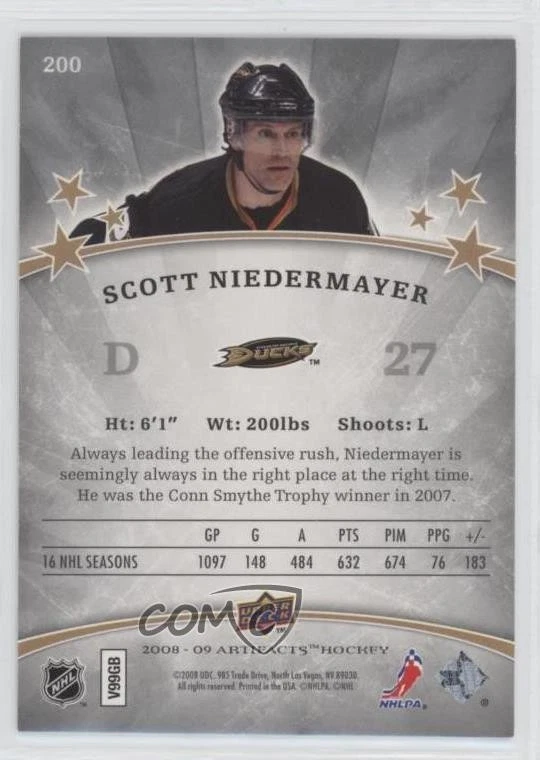 2008-09 Upper Deck Artifacts Stars Silver /100 Scott Niedermayer #200 HOF - Image 2 of 2