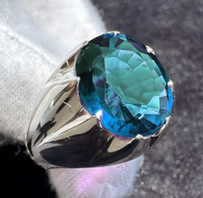 Men's Blue Topaz Gemstone Handmade Ring With 925 Sterling Silver Ring