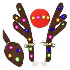 Universal Fit LED Reindeer Antlers and Nose Decoration for Holiday Vehicle Style